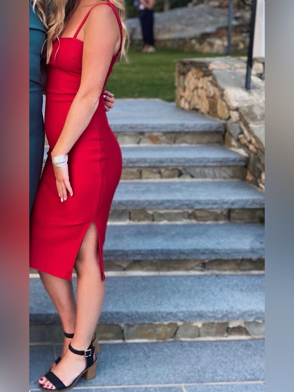 Lulu's Red Midi Dress with Side Slit